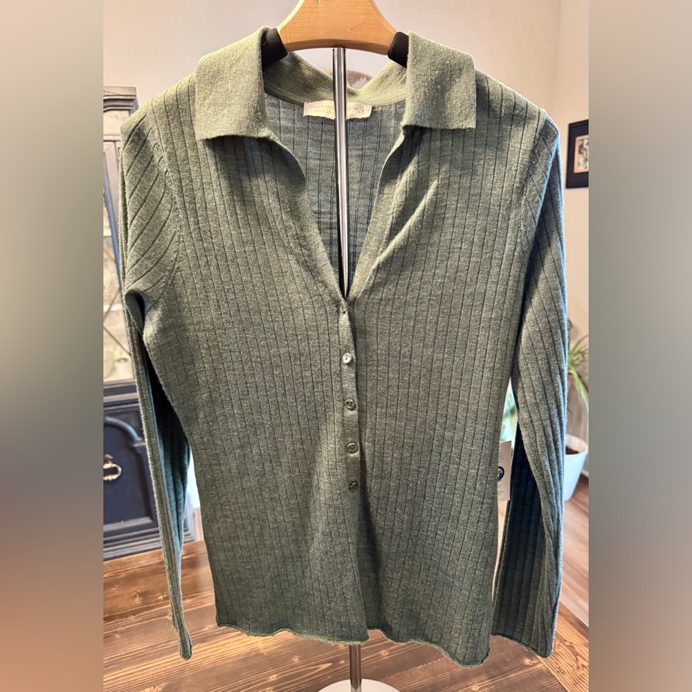 NWT Abercrombie & Fitch Merino Wool Button Down Sweater‎ in Heather Green Size S